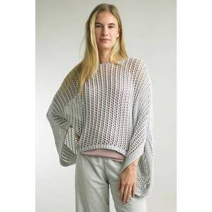 NEW TEMPO PARIS metallic crochet poncho top in silver